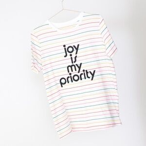 New Ban.do "JOY IS MY PRIORITY" STRIPED TEE